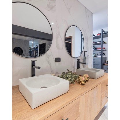 Konkretus Selv01 15" Tulum White Top Mount Square Vessel Concrete Bathroom Sink