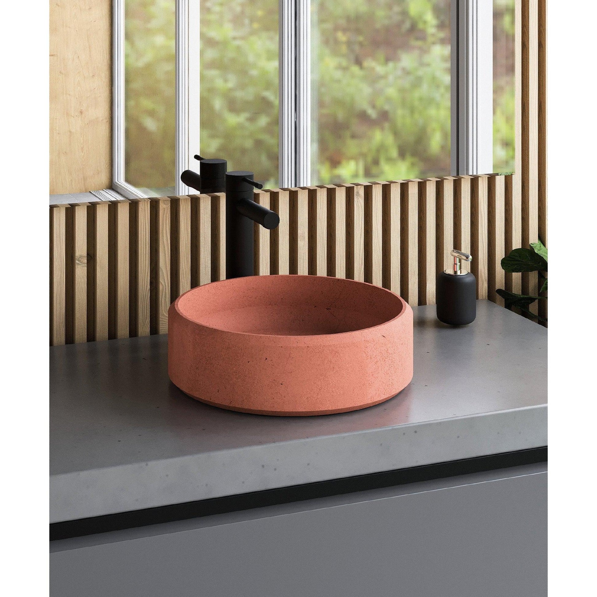 Konkretus Ubud01 15" Antilles Orange Top Mount Round Vessel Concrete Bathroom Sink