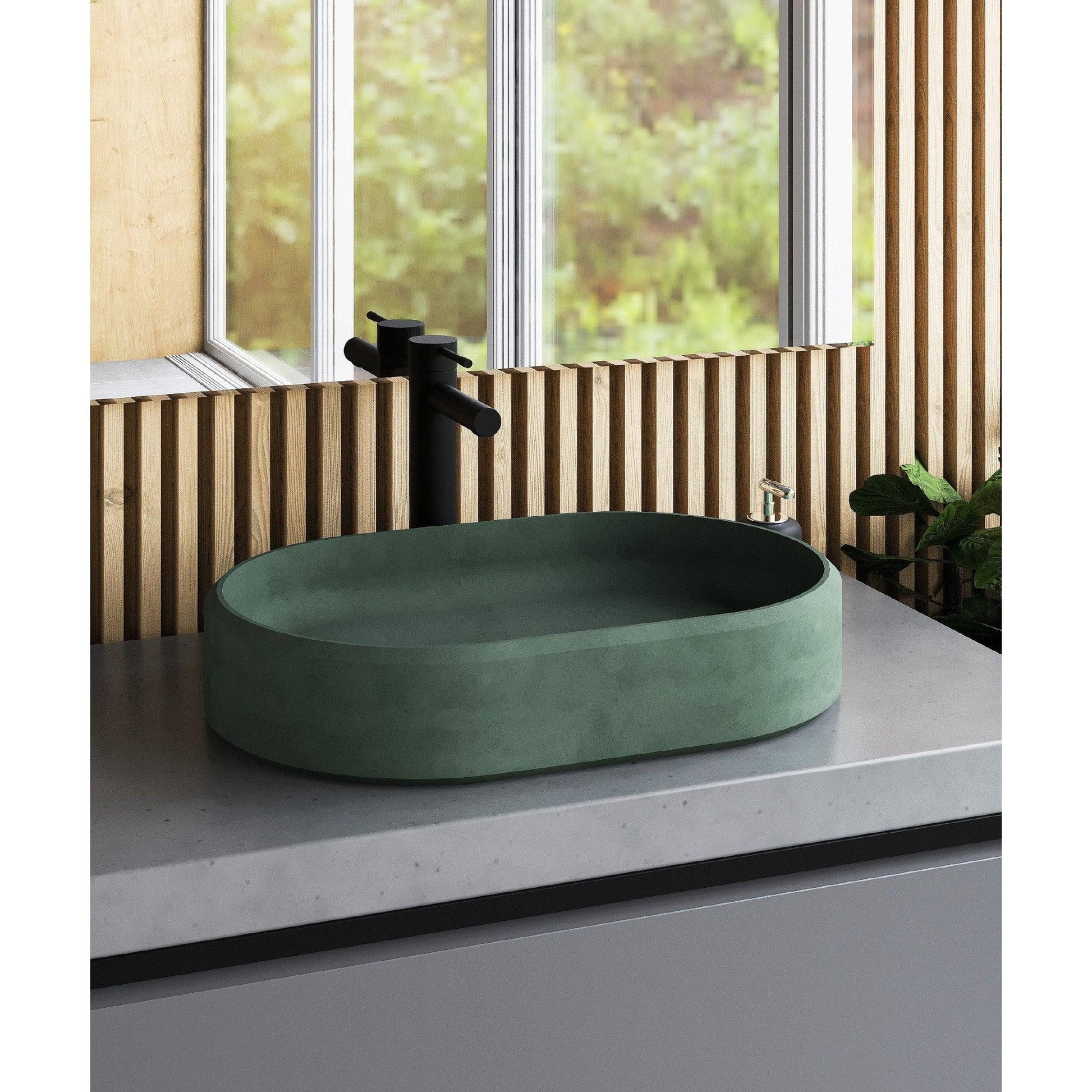 Konkretus Ubud02 22" Amazonic Green Top Mount Oval Vessel Concrete Bathroom Sink