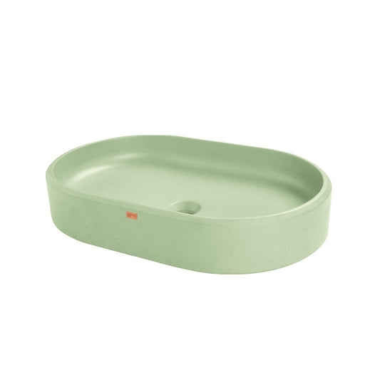 Konkretus Ubud02 22" Ceiba Green Top Mount Oval Vessel Concrete Bathroom Sink
