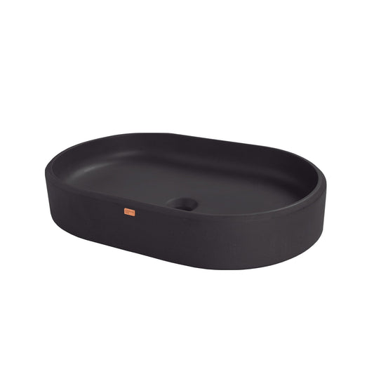 Konkretus Ubud02 22" Coal Black Top Mount Oval Vessel Concrete Bathroom Sink