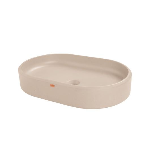 Konkretus Ubud02 22" Linen Beige Top Mount Oval Vessel Concrete Bathroom Sink