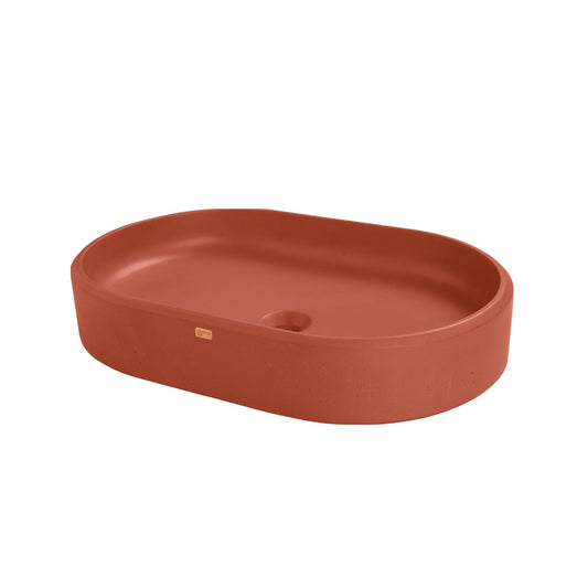Konkretus Ubud02 22" Terracotta Red Top Mount Oval Vessel Concrete Bathroom Sink