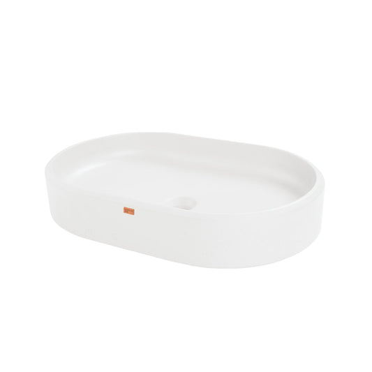 Konkretus Ubud02 22" Tulum White Top Mount Oval Vessel Concrete Bathroom Sink