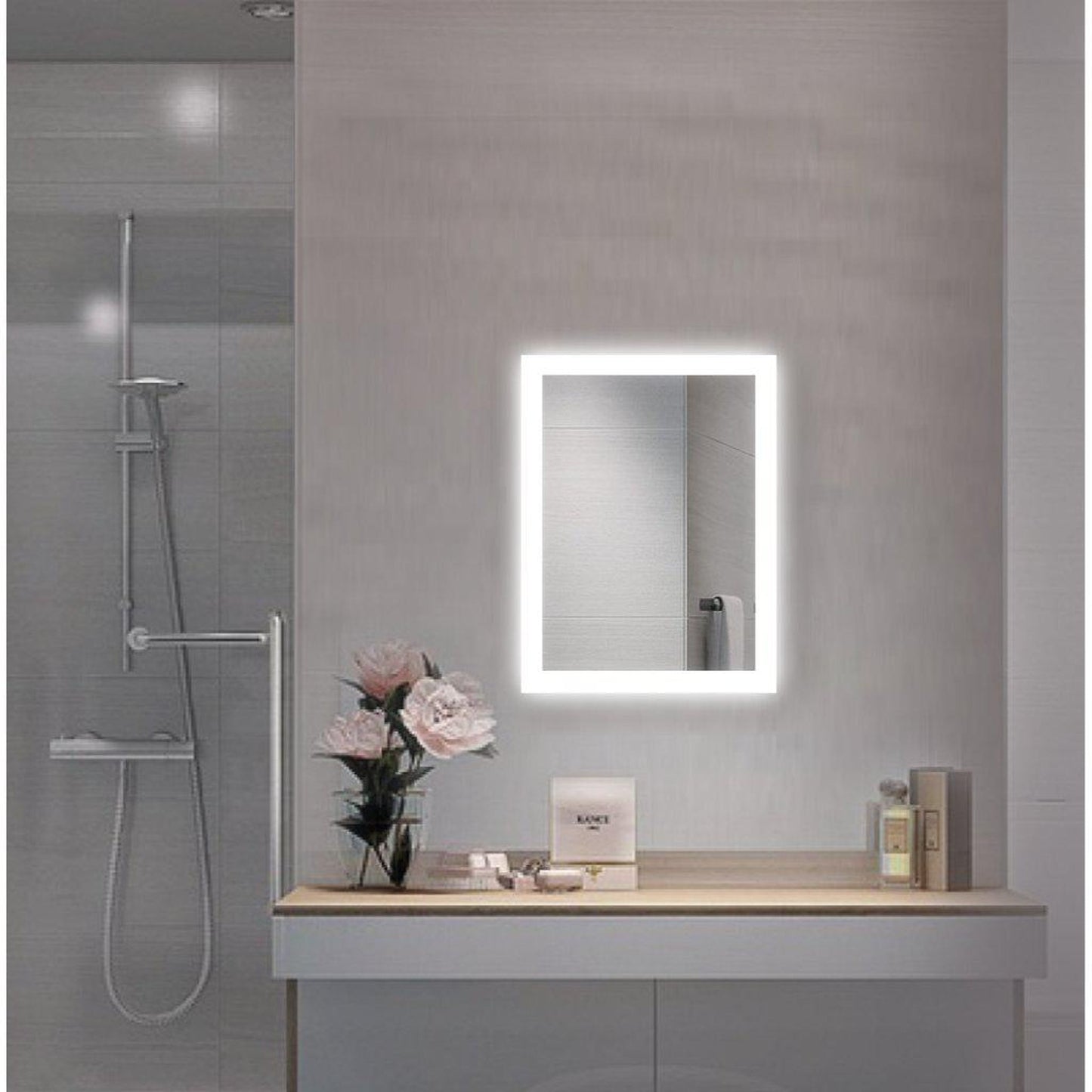 Krugg Reflections Bijou 15" x 20" Small Rectangular Wall-Mounted 5000K LED Mirror With Built-in Defogger and Dimmer