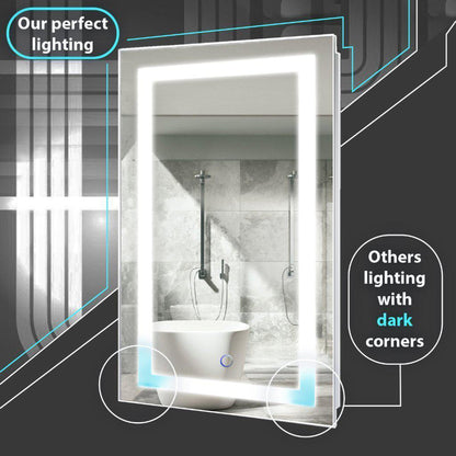 Krugg Reflections Bijou 15" x 30" Small Rectangular Wall-Mounted 5000K LED Bathroom Vanity Mirror With Built-in Defogger and Dimmer