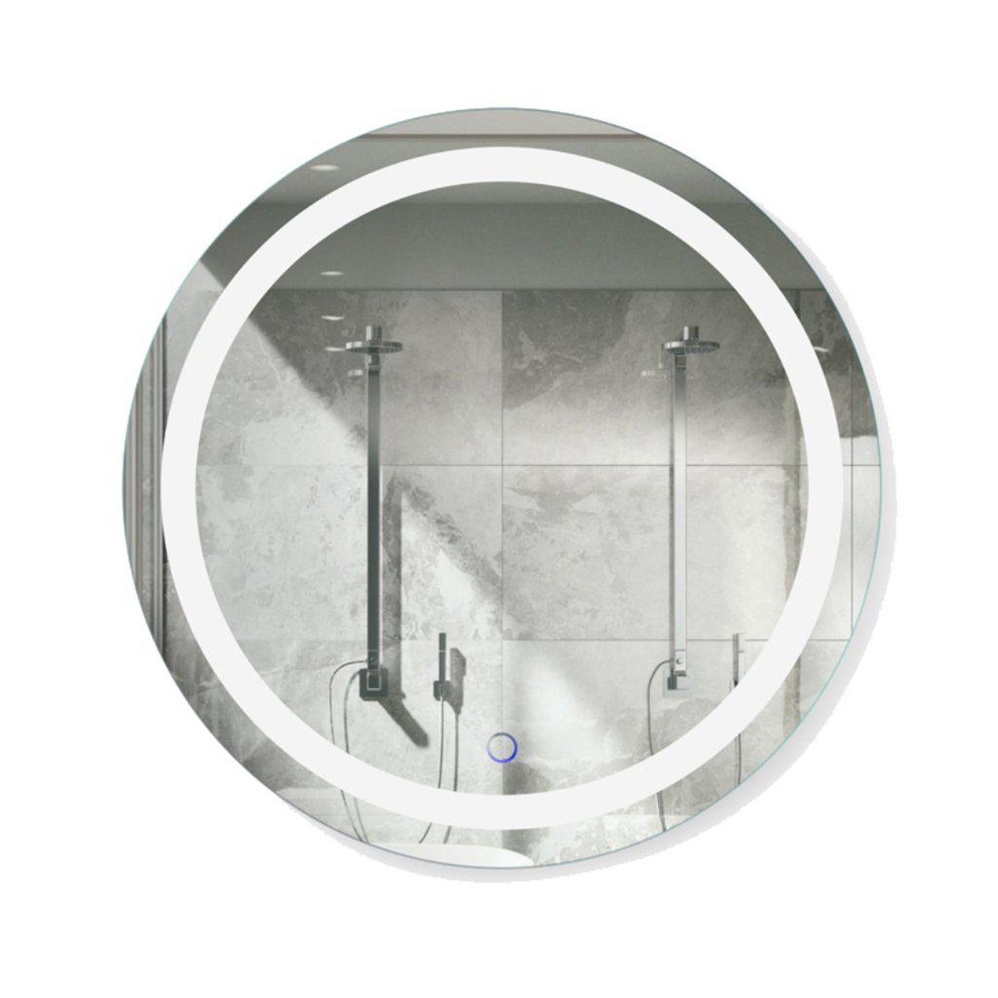 Krugg Reflections Icon 24" x 24" 5000K Round Wall-Mounted Illuminated Silver Backed LED Mirror With Built-in Defogger and Touch Sensor On/Off Built-in Dimmer