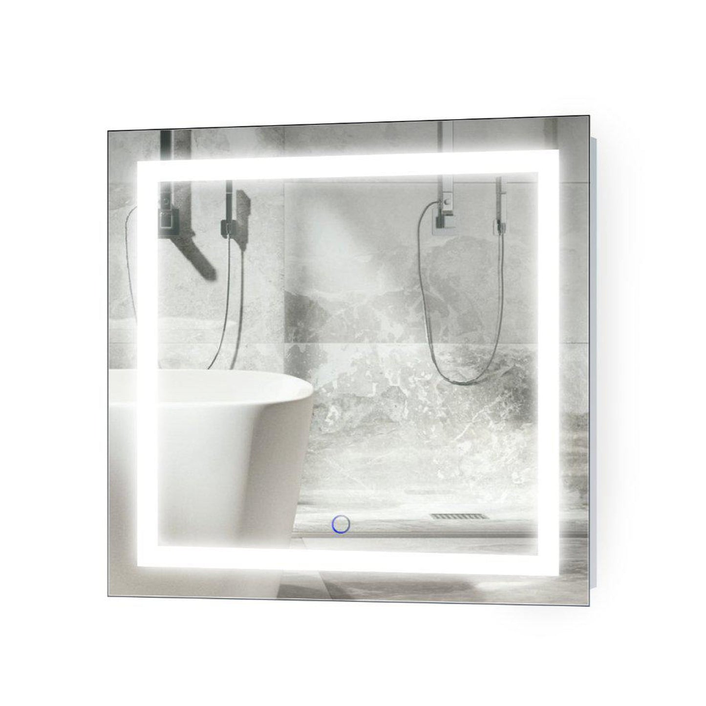 Krugg Reflections Icon 24" x 24" 5000K Square Wall-Mounted Illuminated Silver Backed LED Mirror With Built-in Defogger and Touch Sensor On/Off Built-in Dimmer