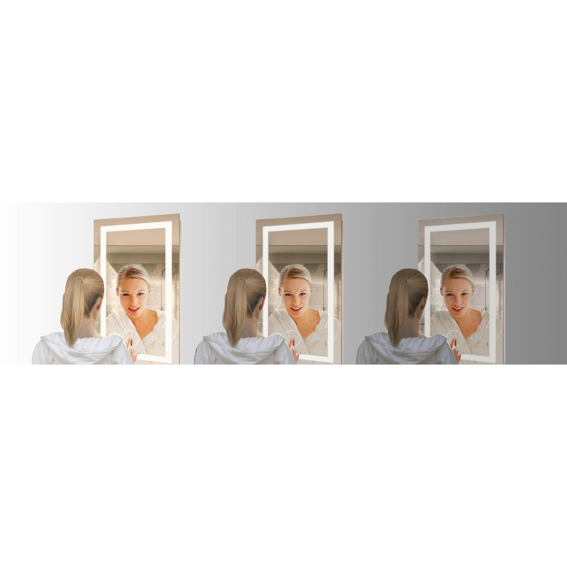 Krugg Reflections Icon 24" x 30" 5000K Rectangular Wall-Mounted Illuminated Silver Backed LED Mirror With Built-in Defogger and Touch Sensor On/Off Built-in Dimmer