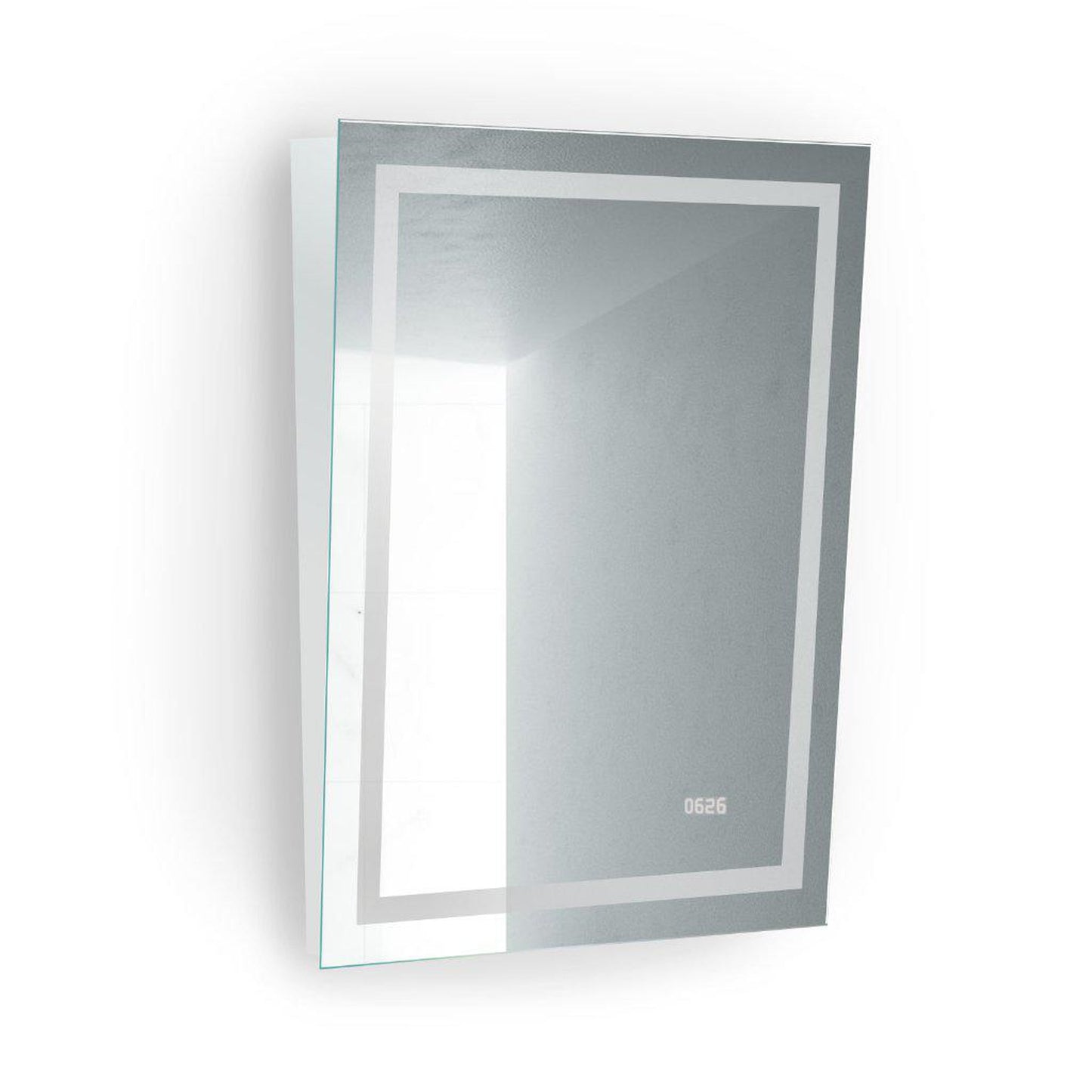 Krugg Reflections Icon 24” x 32” 4000K Rectangular Tilted Wall-Mounted Illuminated Silver Backed LED Mirror With Built-in Defogger and Touch Sensor On/Off Built-in Dimmer
