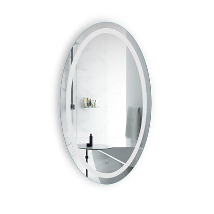 Krugg Reflections Icon 24” x 42” 5000K Oval Wall-Mounted Illuminated Silver Backed LED Mirror With Built-in Defogger and Touch Sensor On/Off Built-in Dimmer