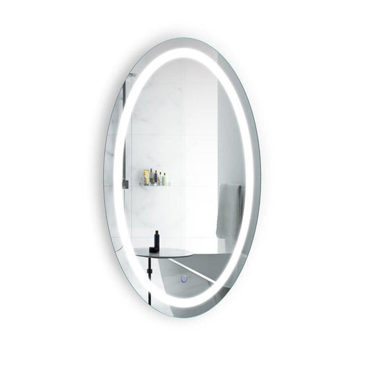 Krugg Reflections Icon 24” x 42” 5000K Oval Wall-Mounted Illuminated Silver Backed LED Mirror With Built-in Defogger and Touch Sensor On/Off Built-in Dimmer