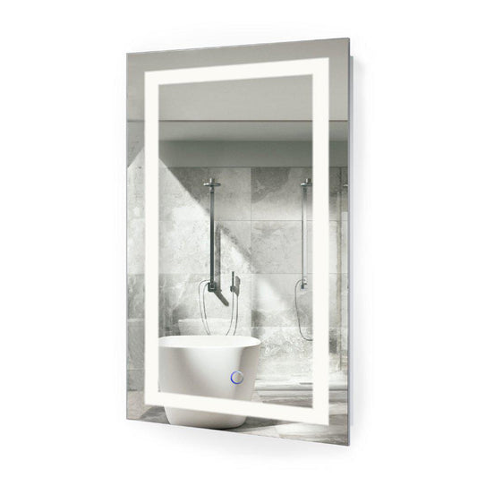 Krugg Reflections Icon 30" x 18" 5000K Rectangular Wall-Mounted Illuminated Silver Backed LED Mirror With Built-in Defogger and Touch Sensor On/Off Built-in Dimmer