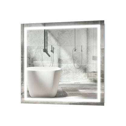 Krugg Reflections Icon 36" x 36" 5000K Square Wall-Mounted Illuminated Silver Backed LED Mirror With Built-in Defogger and Touch Sensor On/Off Built-in Dimmer