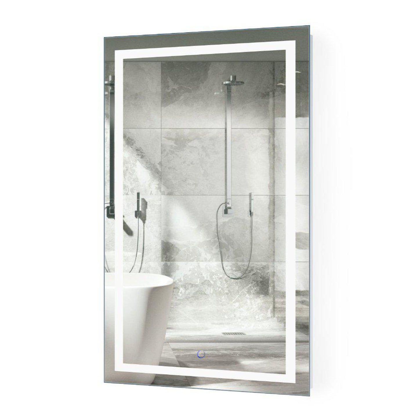 Krugg Reflections Icon 42” x 24” 5000K Rectangular Wall-Mounted Illuminated Silver Backed LED Mirror With Built-in Defogger and Touch Sensor On/Off Built-in Dimmer