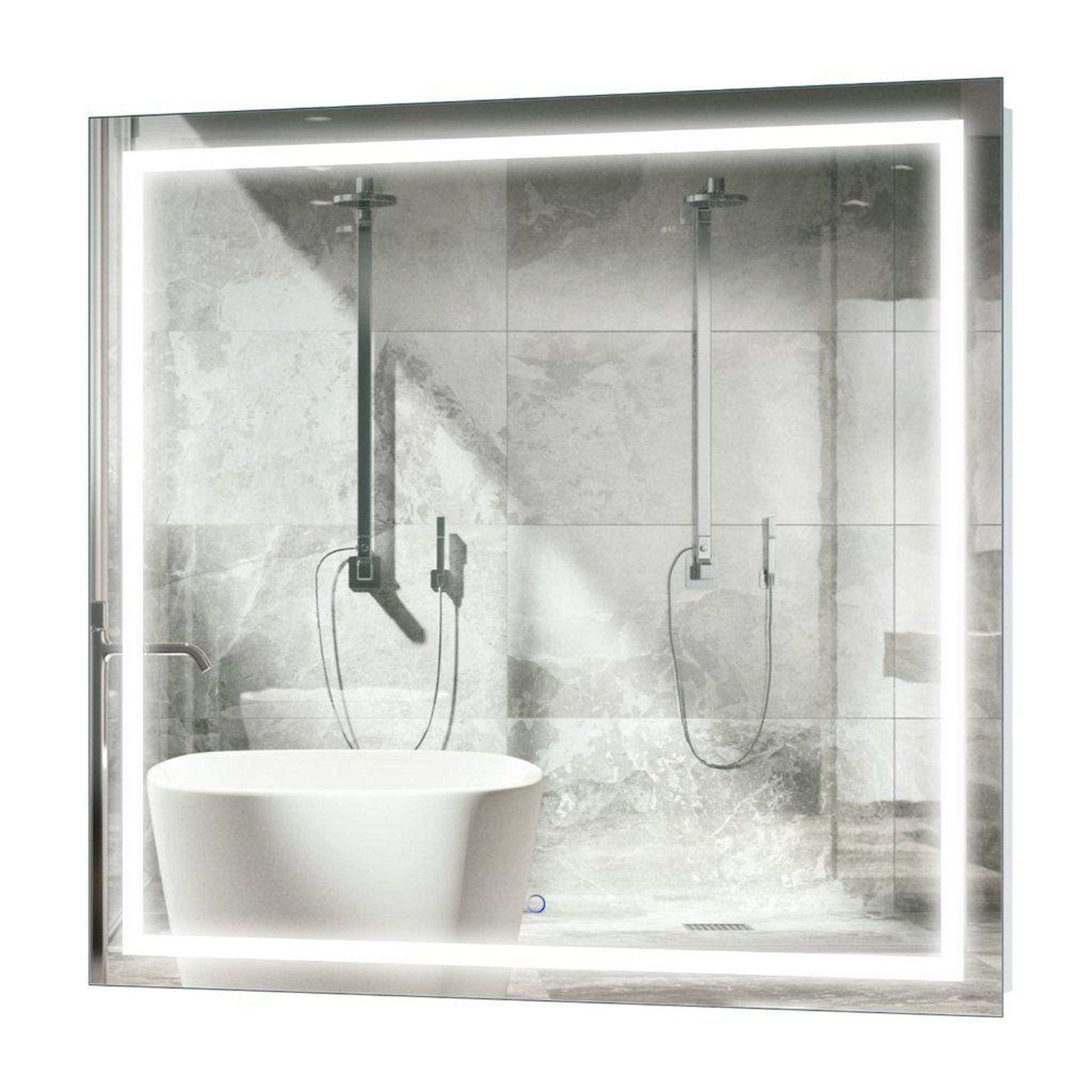 Krugg Reflections Icon 42” x 42” 5000K Square Wall-Mounted Illuminated Silver Backed LED Mirror With Built-in Defogger and Touch Sensor On/Off Built-in Dimmer