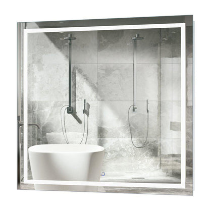 Krugg Reflections Icon 42” x 42” 5000K Square Wall-Mounted Illuminated Silver Backed LED Mirror With Built-in Defogger and Touch Sensor On/Off Built-in Dimmer