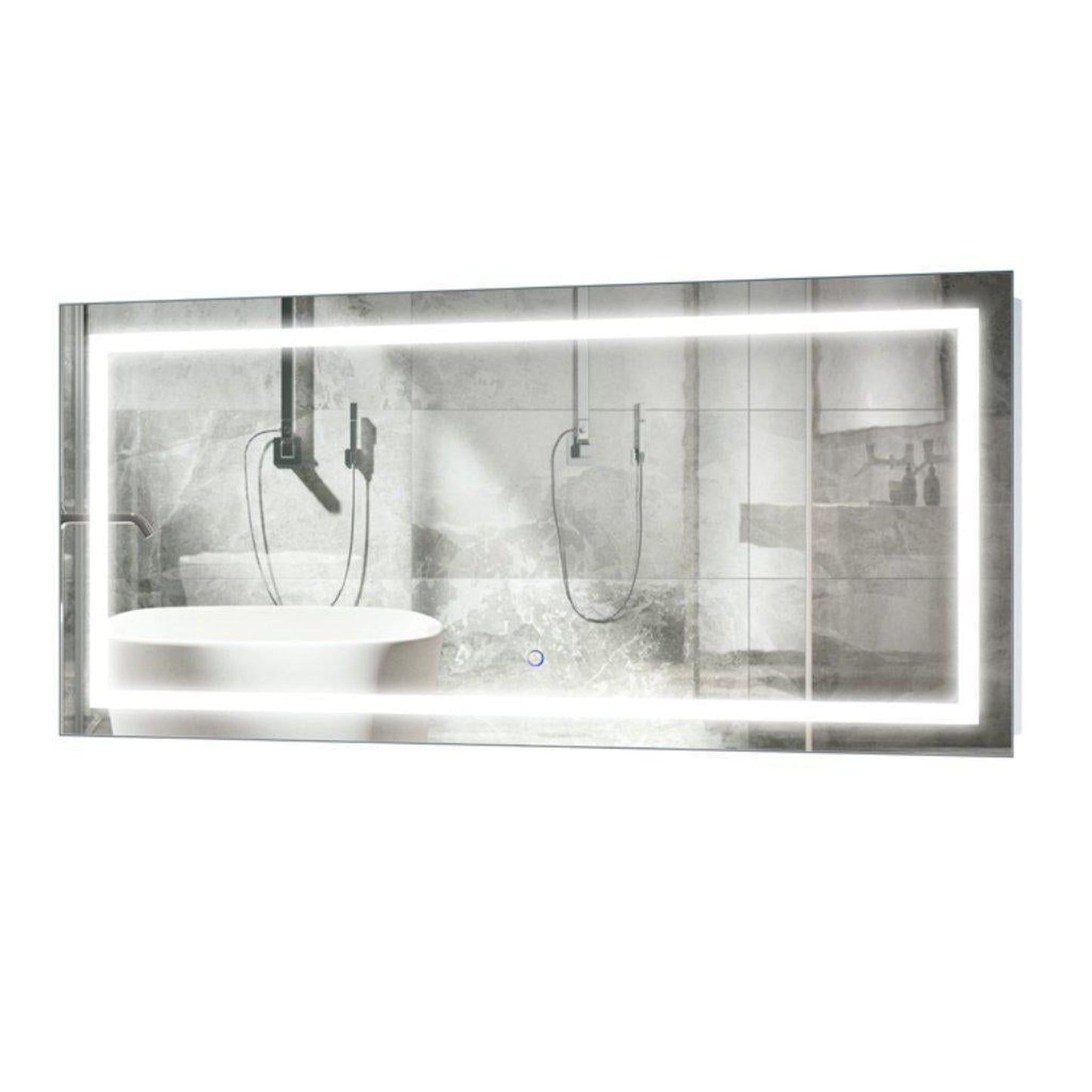 Krugg Reflections Icon 48” x 24” 5000K Rectangular Wall-Mounted Illuminated Silver Backed LED Mirror With Built-in Defogger and Touch Sensor On/Off Built-in Dimmer