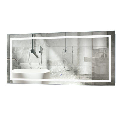 Krugg Reflections Icon 48” x 24” 5000K Rectangular Wall-Mounted Illuminated Silver Backed LED Mirror With Built-in Defogger and Touch Sensor On/Off Built-in Dimmer