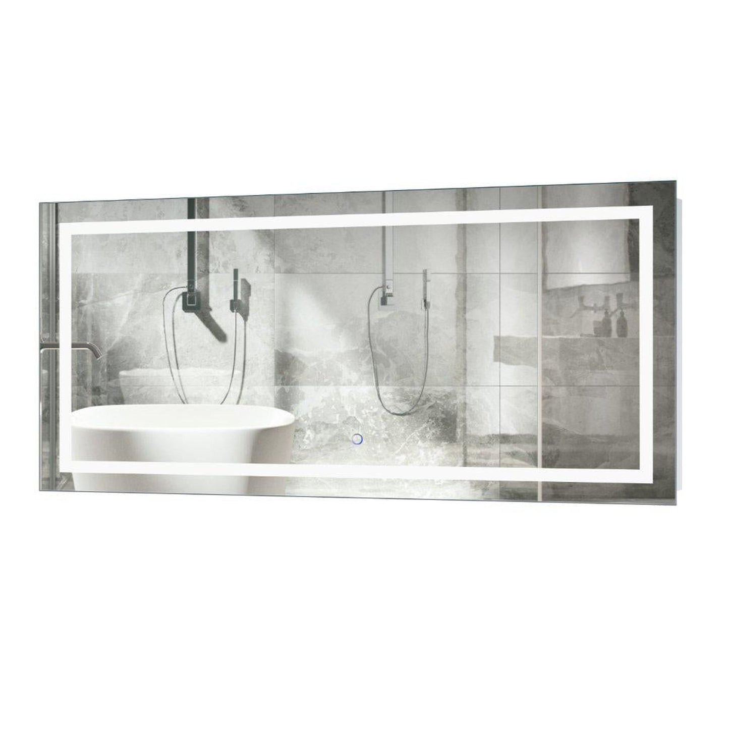 Krugg Reflections Icon 48” x 24” 5000K Rectangular Wall-Mounted Illuminated Silver Backed LED Mirror With Built-in Defogger and Touch Sensor On/Off Built-in Dimmer