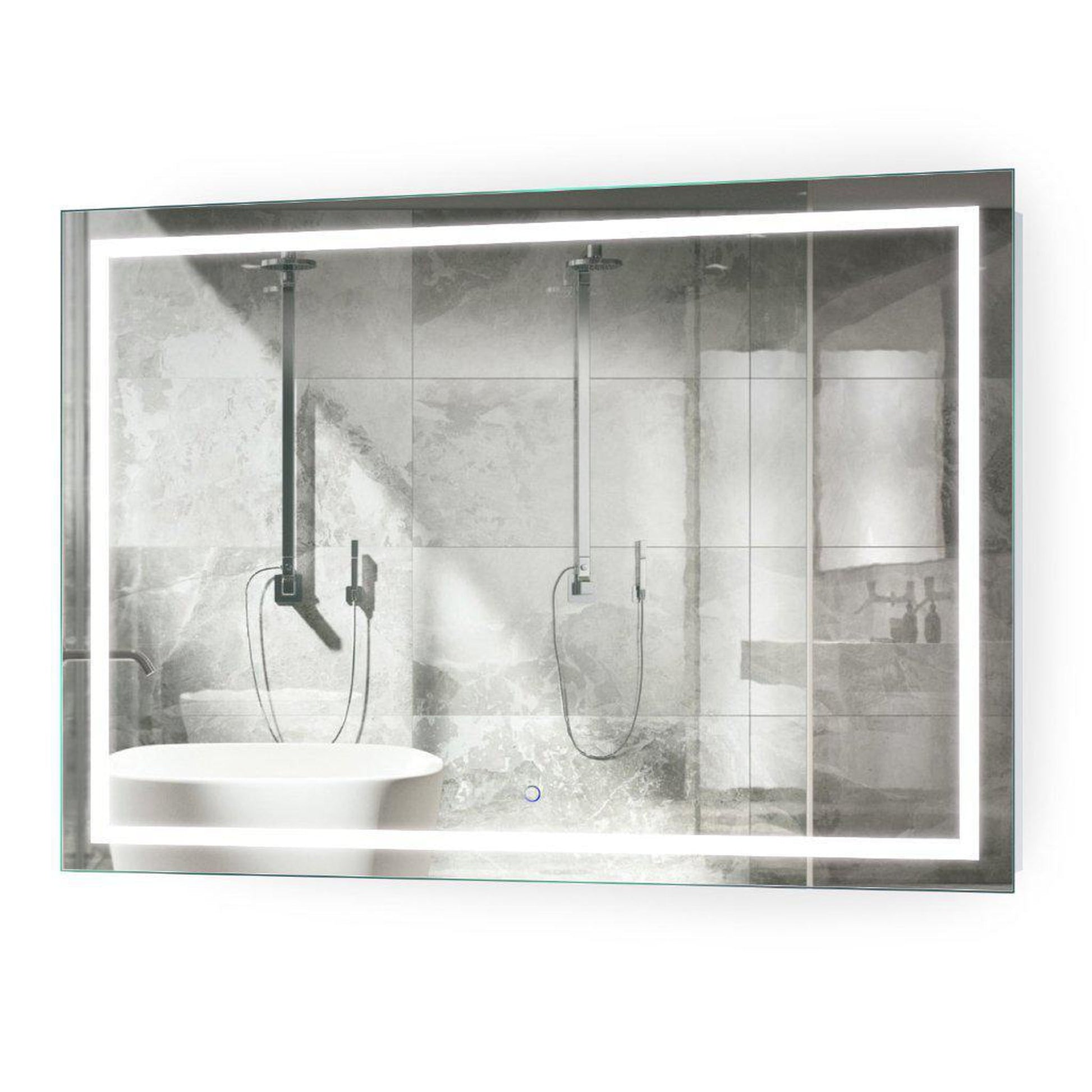 Krugg Reflections Icon 48” x 36” 5000K Rectangular Wall-Mounted Illuminated Silver Backed LED Mirror With Built-in Defogger and Touch Sensor On/Off Built-in Dimmer