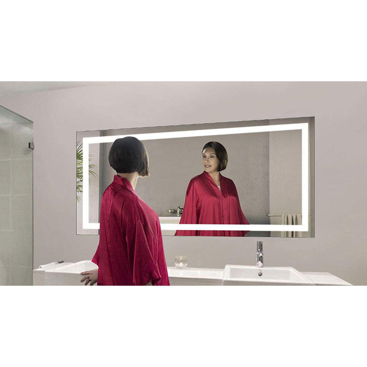 Krugg Reflections Icon 60" x 30" 5000K Rectangular Wall-Mounted Illuminated Silver Backed LED Mirror With Built-in Defogger and Touch Sensor On/Off Built-in Dimmer