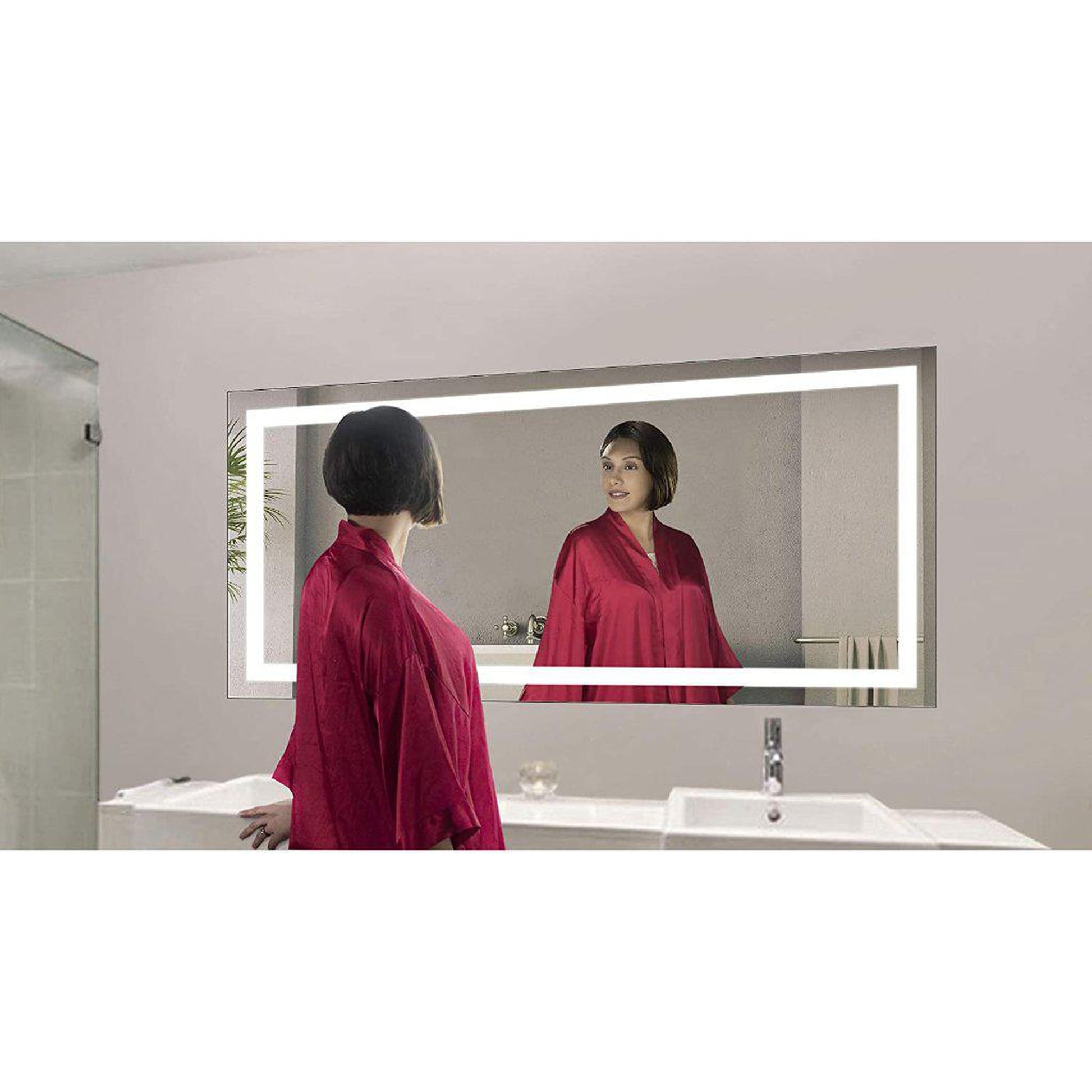 Krugg Reflections Icon 60" x 30" 5000K Rectangular Wall-Mounted Illuminated Silver Backed LED Mirror With Built-in Defogger and Touch Sensor On/Off Built-in Dimmer