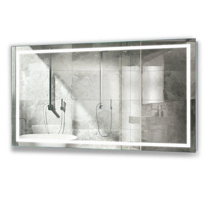 Krugg Reflections Icon 60” x 36” 5000K Rectangular Wall-Mounted Illuminated Silver Backed LED Mirror With Built-in Defogger and Touch Sensor On/Off Built-in Dimmer