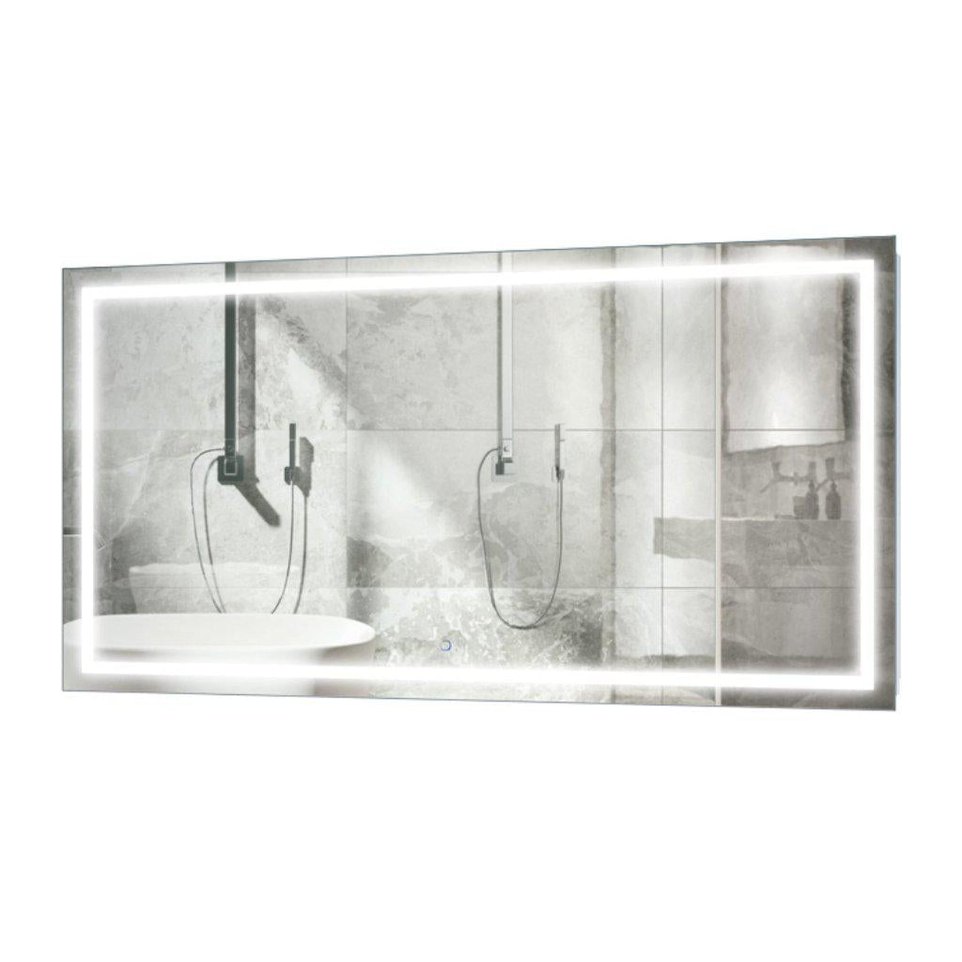 Krugg Reflections Icon 66” x 36” 5000K Rectangular Wall-Mounted Illuminated Silver Backed LED Mirror With Built-in Defogger and Touch Sensor On/Off Built-in Dimmer