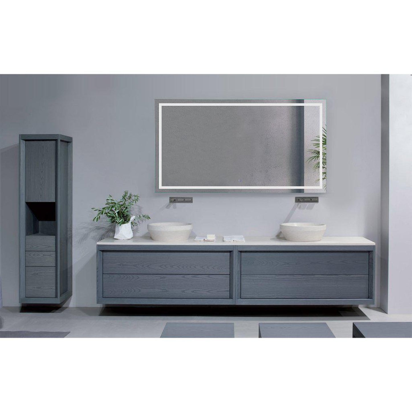 Krugg Reflections Icon 66” x 36” 5000K Rectangular Wall-Mounted Illuminated Silver Backed LED Mirror With Built-in Defogger and Touch Sensor On/Off Built-in Dimmer