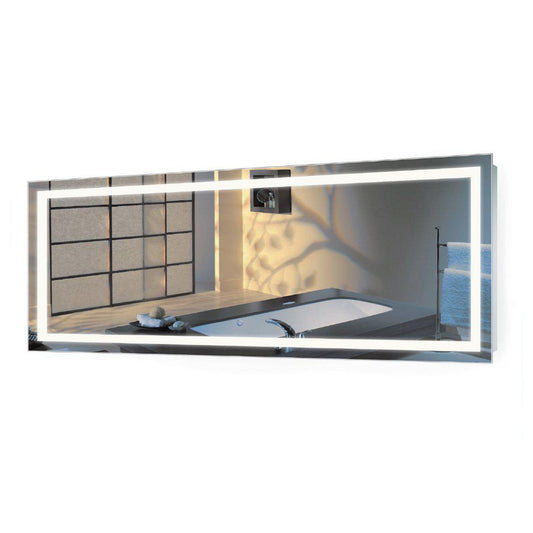 Krugg Reflections Icon 72" x 30" 5000K Rectangular Wall-Mounted Illuminated Silver Backed LED Mirror With Built-in Defogger and Touch Sensor On/Off Built-in Dimmer