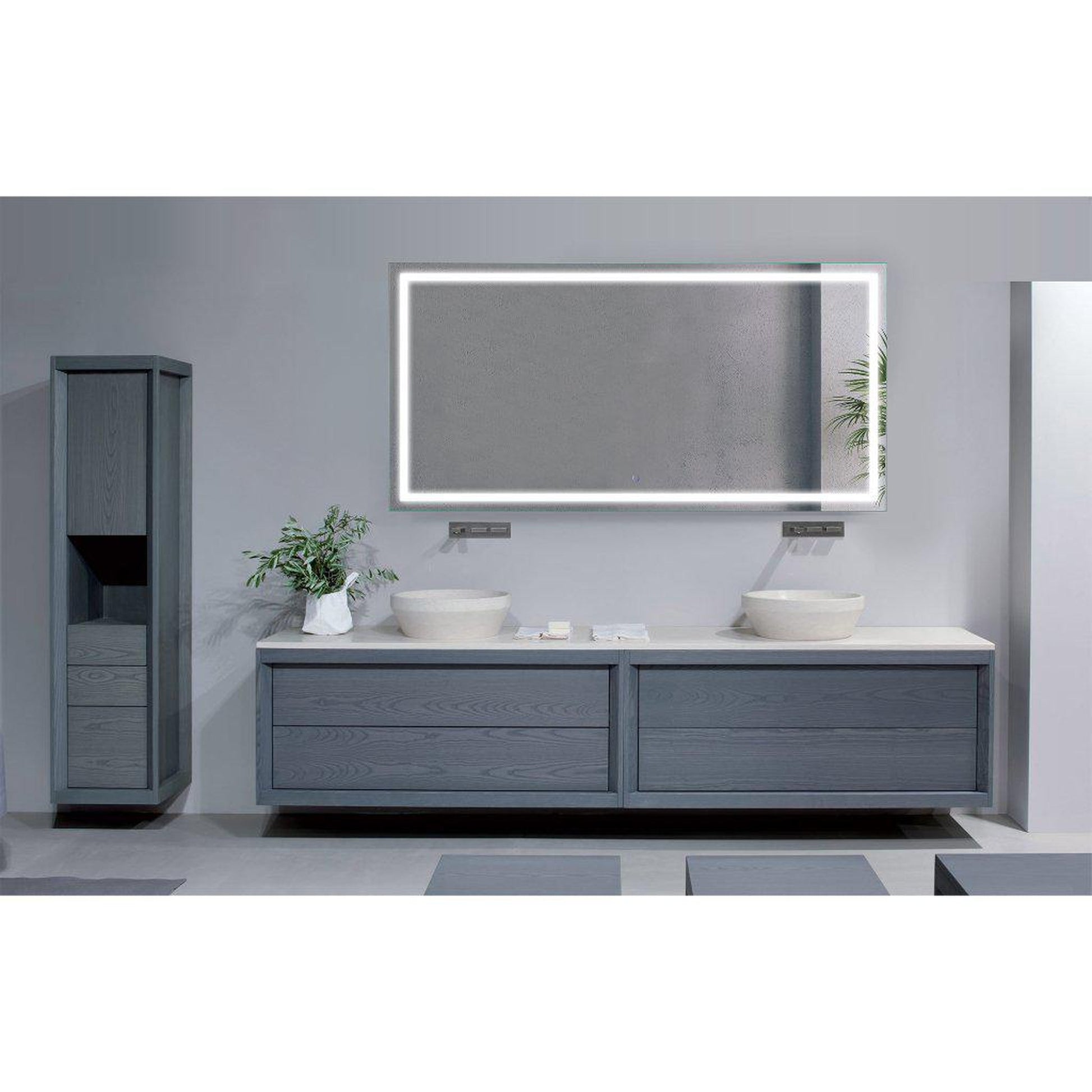 Krugg Reflections Icon 72” x 36” 5000K Rectangular Wall-Mounted Illuminated Silver Backed LED Mirror With Built-in Defogger and Touch Sensor On/Off Built-in Dimmer
