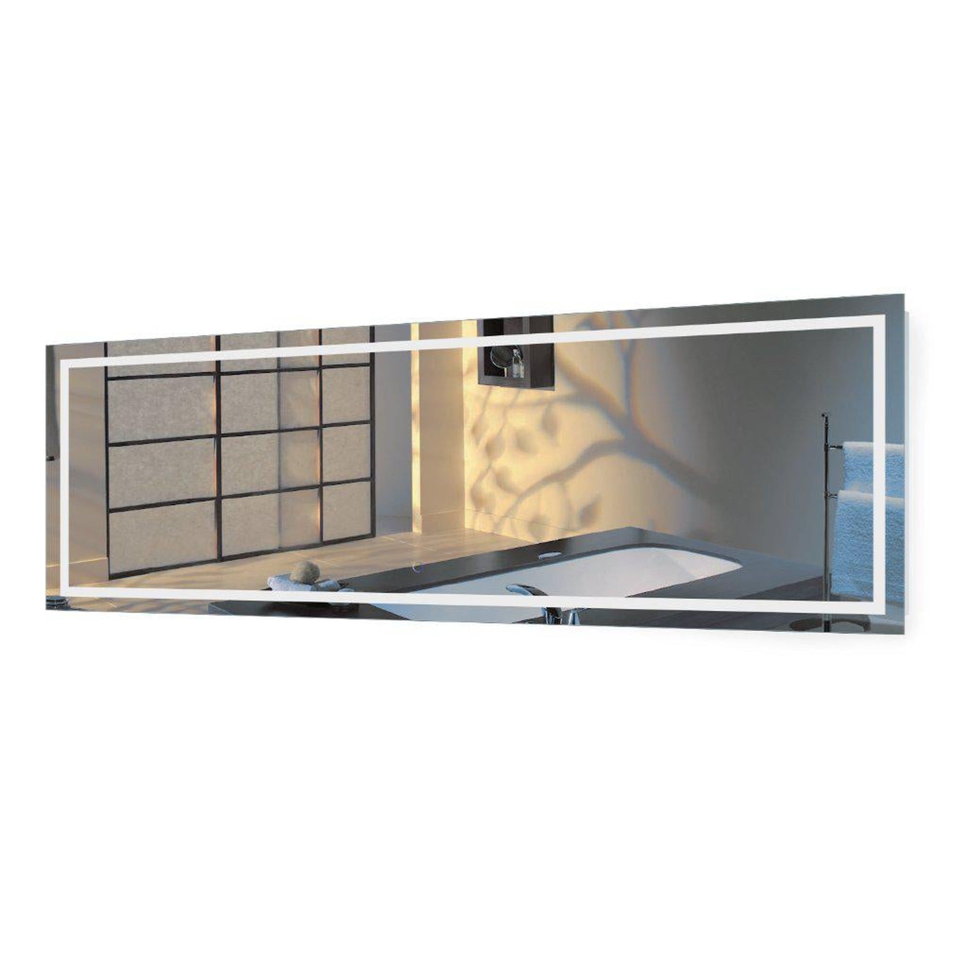 Krugg Reflections Icon 84" x 30" 5000K Rectangular Wall-Mounted Illuminated Silver Backed LED Mirror With Built-in Defogger and Touch Sensor On/Off Built-in Dimmer