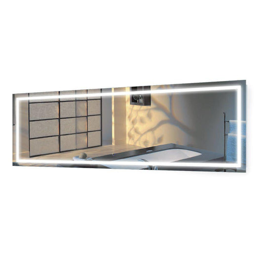 Krugg Reflections Icon 84" x 30" 5000K Rectangular Wall-Mounted Illuminated Silver Backed LED Mirror With Built-in Defogger and Touch Sensor On/Off Built-in Dimmer