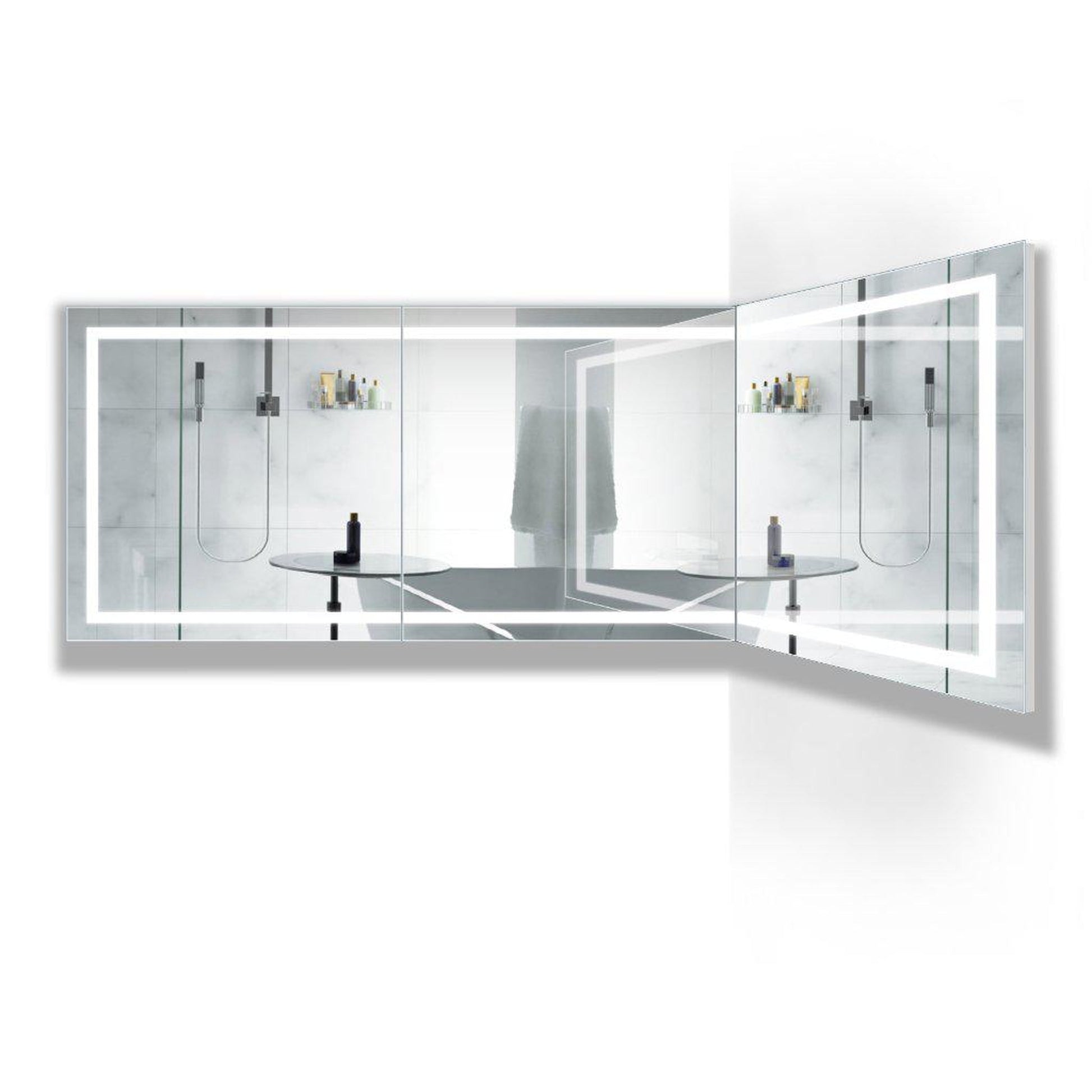 Krugg Reflections Mod 108" x 36" 5000K Long Modular Corner Wall-Mounted Silver-Backed LED Bathroom Vanity Mirror With Built-in Defogger and Dimmer