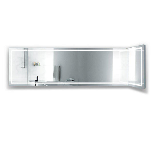 Krugg Reflections Mod 132" x 36" 5000K Long Modular Corner Wall-Mounted Silver-Backed LED Bathroom Vanity Mirror With Built-in Defogger and Dimmer