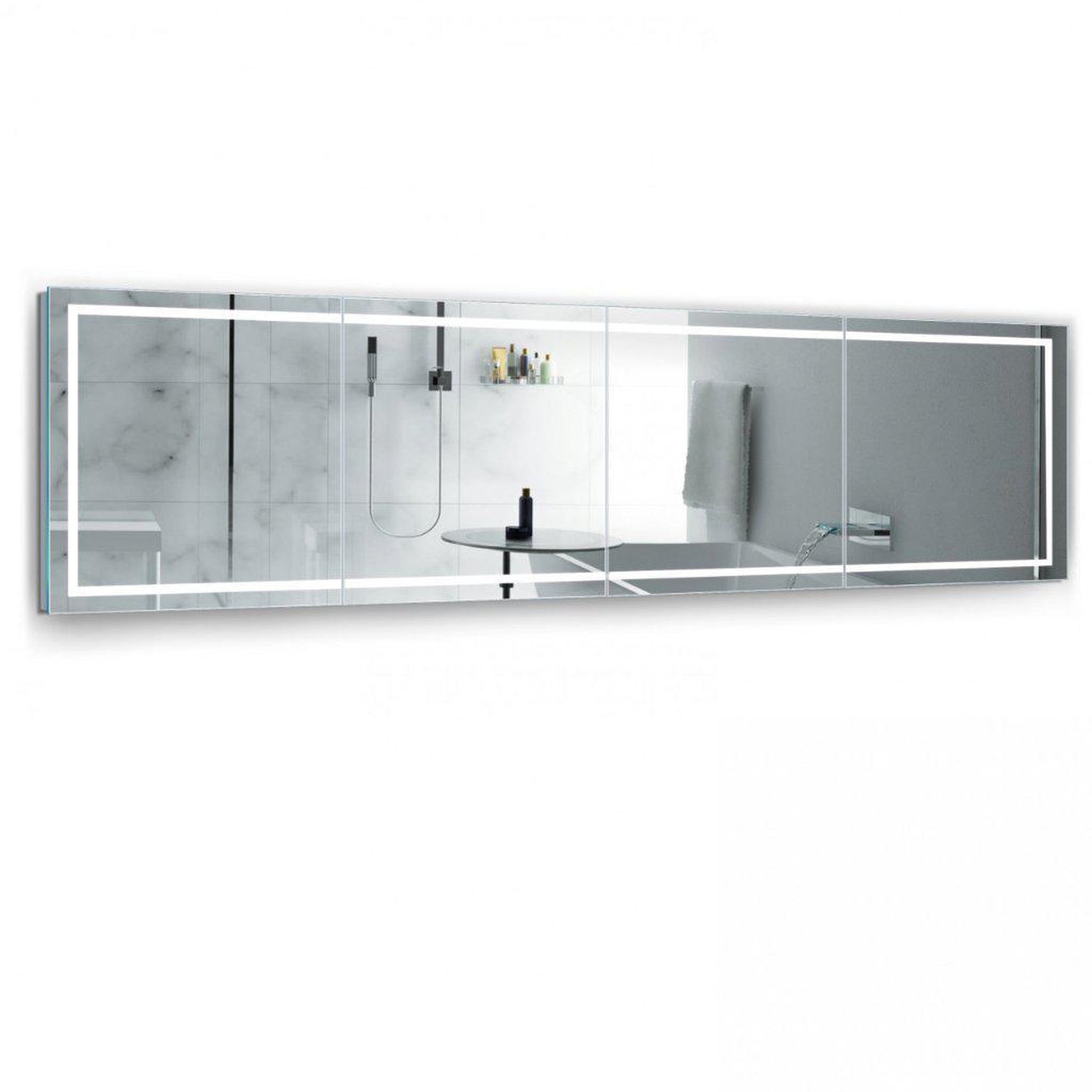 Krugg Reflections Mod 144" x 36" 5000K Long Modular Corner Wall-Mounted Silver-Backed LED Bathroom Vanity Mirror With Built-in Defogger and Dimmer