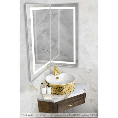 Krugg Reflections Mod 18" x 36" 5000K Rectangular Left Configuration Wall-Mounted Silver-Backed LED Bathroom Vanity Mirror With Built-in Defogger and Dimmer