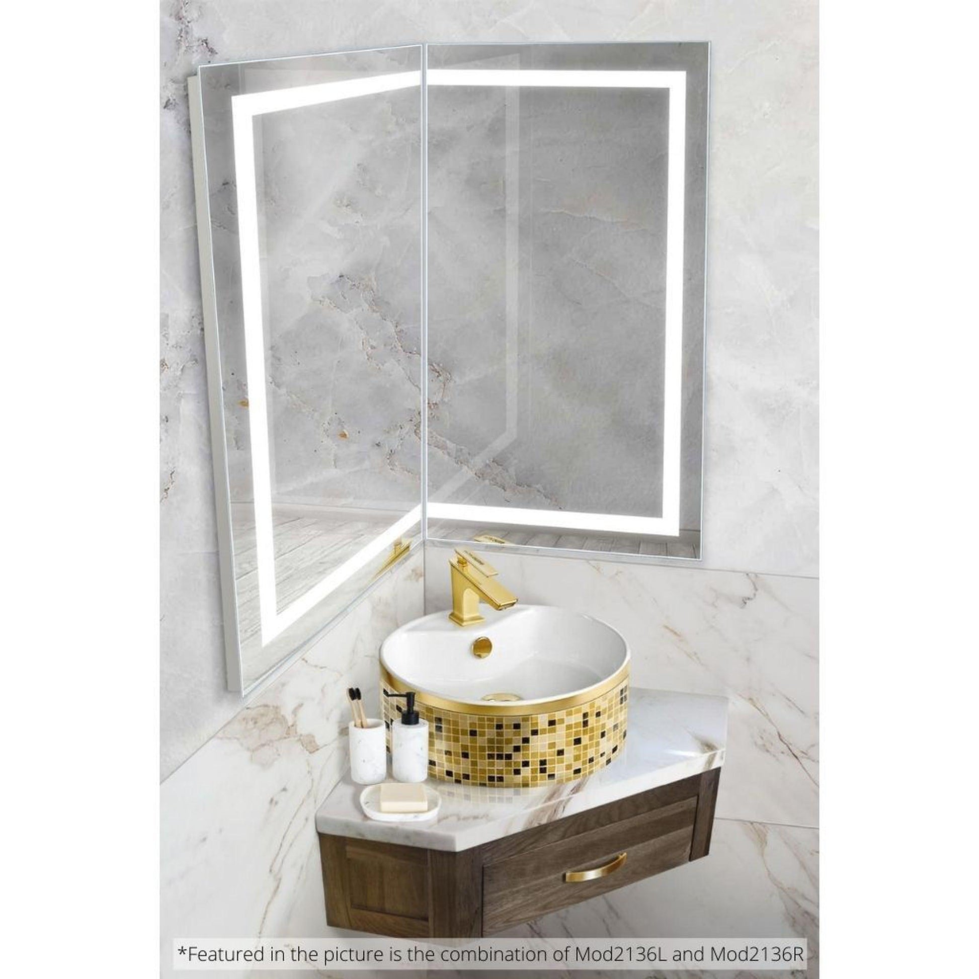 Krugg Reflections Mod 21" x 36" 5000K Rectangular Left Configuration Wall-Mounted Silver-Backed LED Bathroom Vanity Mirror With Built-in Defogger and Dimmer