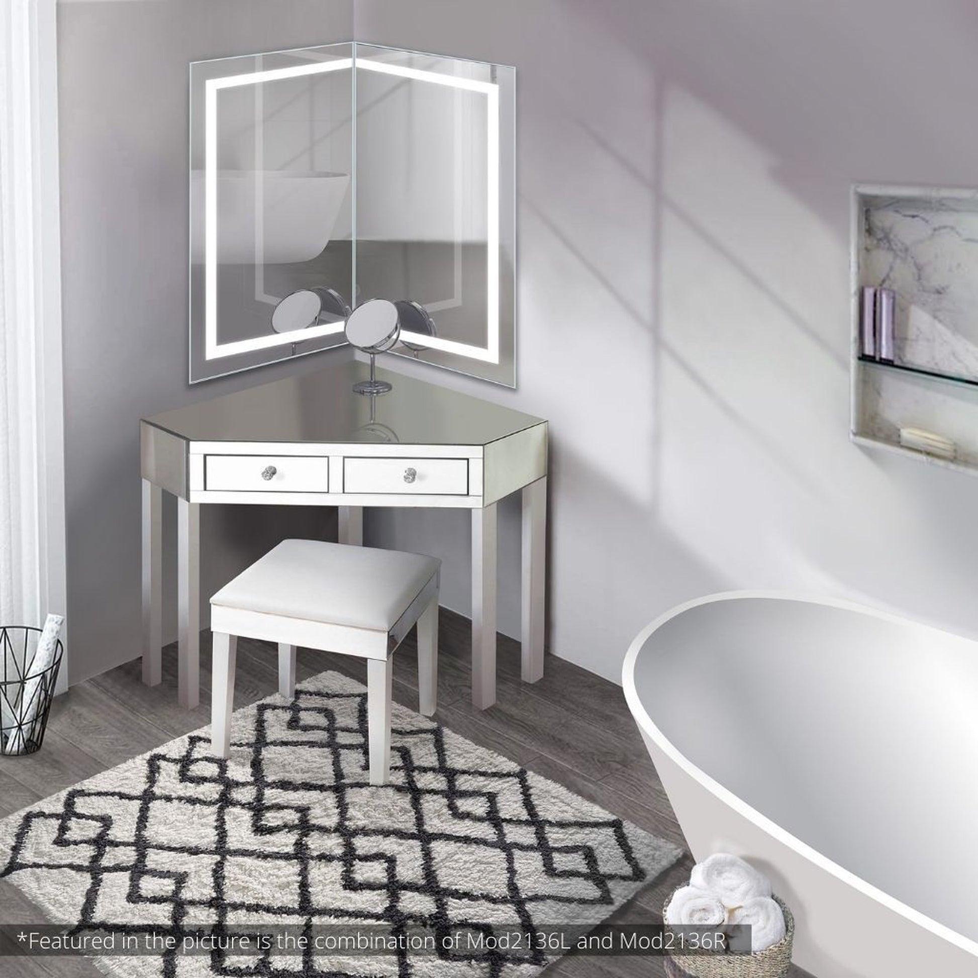 Krugg Reflections Mod 21" x 36" 5000K Rectangular Left Configuration Wall-Mounted Silver-Backed LED Bathroom Vanity Mirror With Built-in Defogger and Dimmer