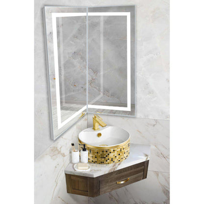 Krugg Reflections Mod 36" x 36" 18D 5000K Rectangular Modular Corner Wall-Mounted Silver-Backed LED Bathroom Vanity Mirror With Built-in Defogger and Dimmer