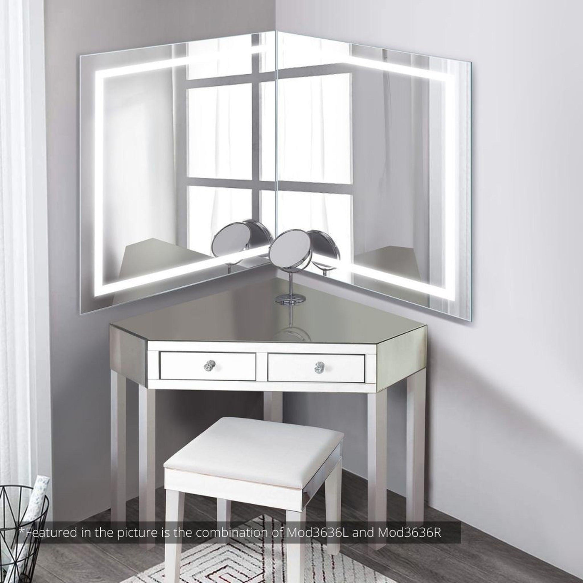 Krugg Reflections Mod 36" x 36" 5000K Square Left Configuration Wall-Mounted Silver-Backed LED Bathroom Vanity Mirror With Built-in Defogger and Dimmer