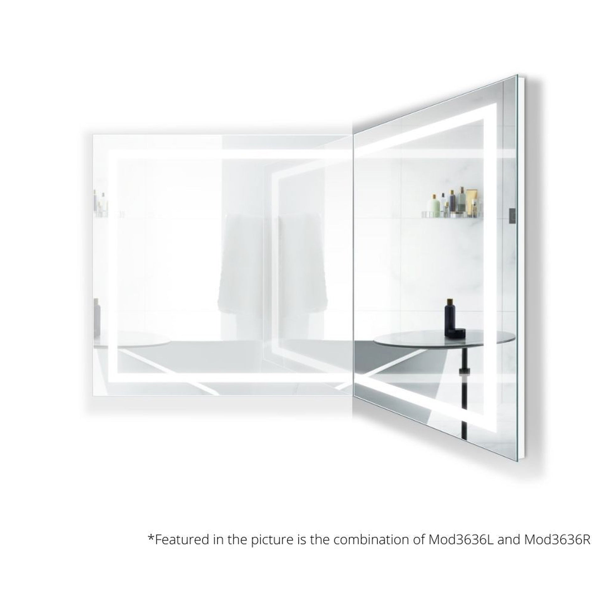 Krugg Reflections Mod 36" x 36" 5000K Square Right Configuration Wall-Mounted Silver-Backed LED Bathroom Vanity Mirror With Built-in Defogger and Dimmer