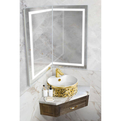 Krugg Reflections Mod 42" x 36" 21D 5000K Rectangular Modular Corner Wall-Mounted Silver-Backed LED Bathroom Vanity Mirror With Built-in Defogger and Dimmer