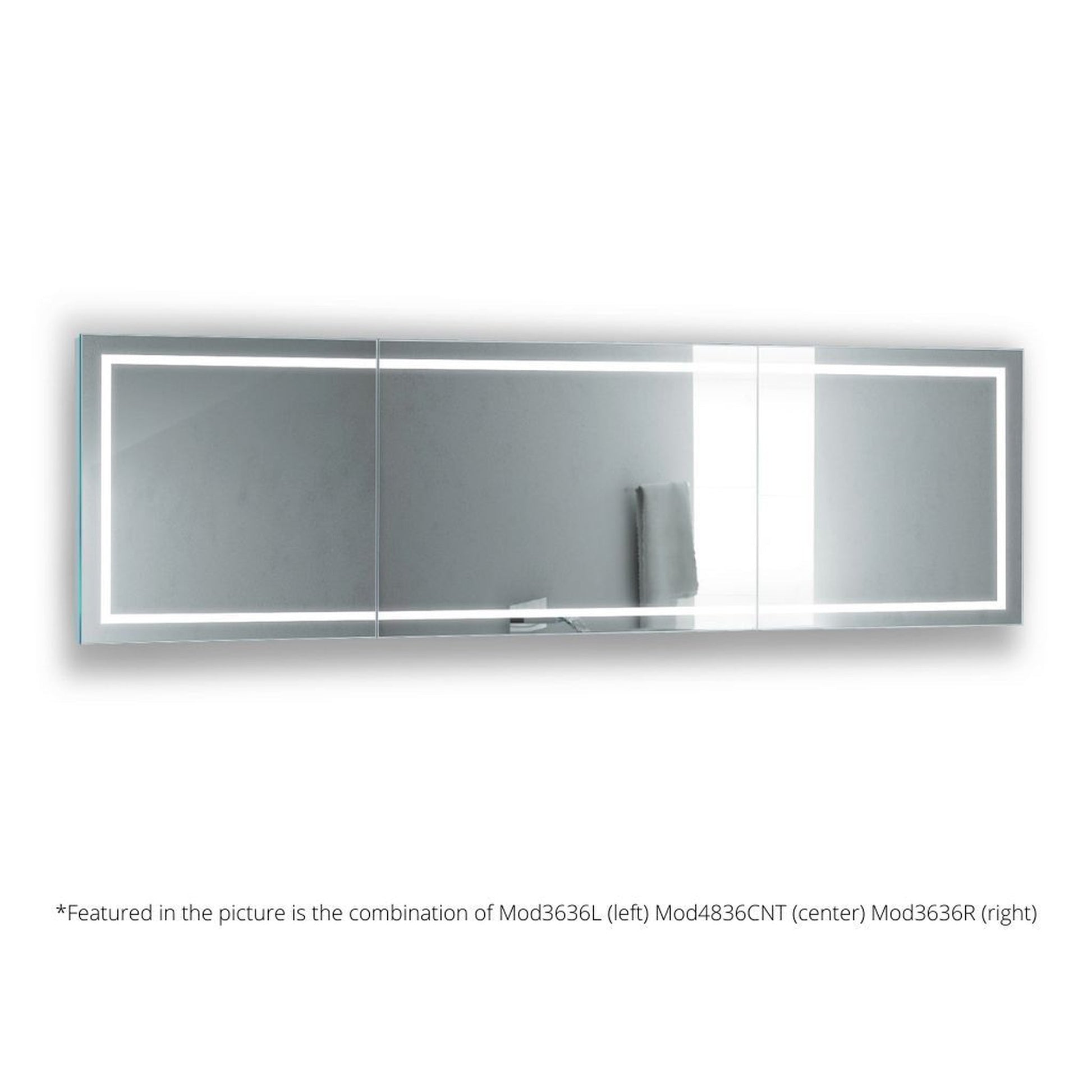 Krugg Reflections Mod 48" x 36" 5000K Rectangular Center Configuration Wall-Mounted Silver-Backed LED Bathroom Vanity Mirror With Built-in Defogger and Dimmer