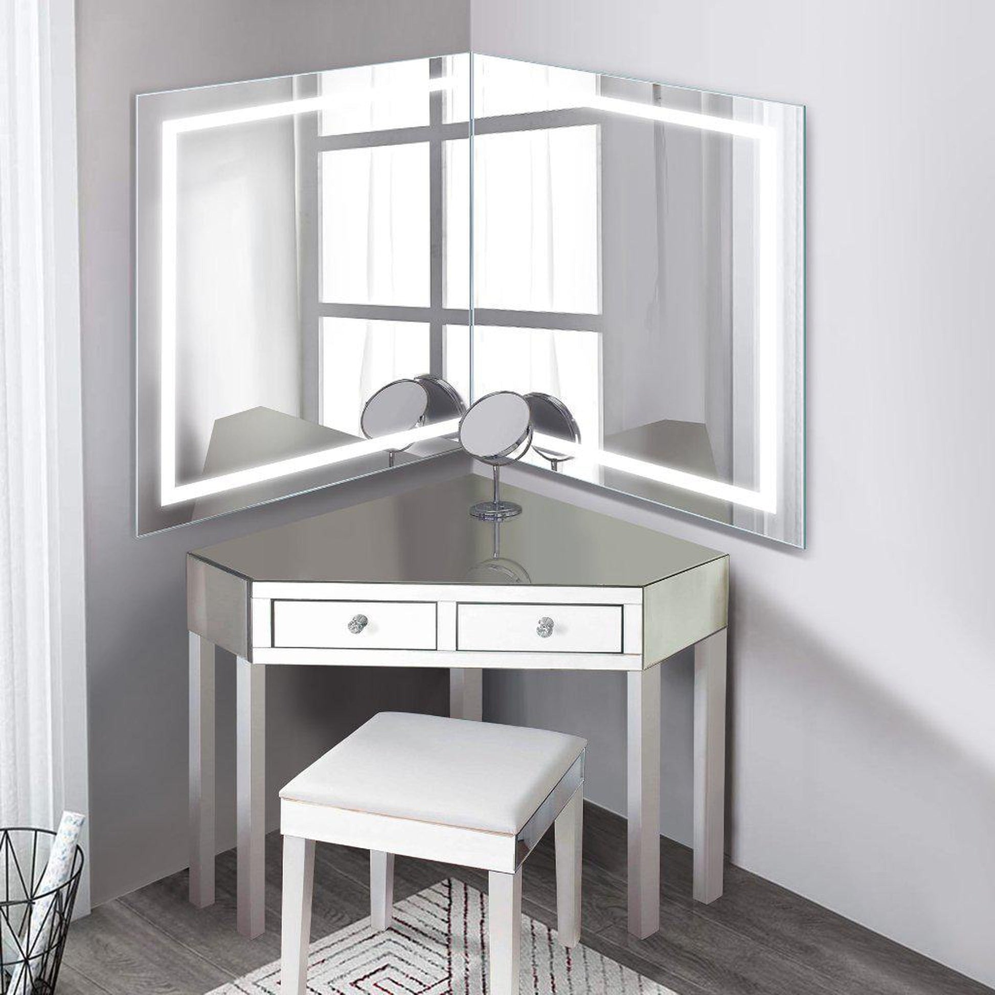 Krugg Reflections Mod 72" x 36" 36D 5000K Rectangular Modular Corner Wall-Mounted Silver-Backed LED Bathroom Vanity Mirror With Built-in Defogger and Dimmer