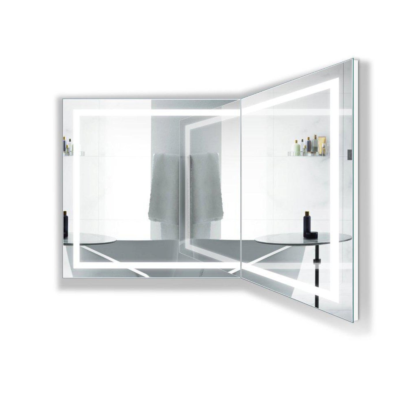 Krugg Reflections Mod 72" x 36" 36D 5000K Rectangular Modular Corner Wall-Mounted Silver-Backed LED Bathroom Vanity Mirror With Built-in Defogger and Dimmer