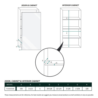 Krugg Reflections Plaza 15" x 30" Single Left Opening Rectangular Recessed/Surface-Mount Medicine Cabinet Mirror With Two Adjustable Shelves
