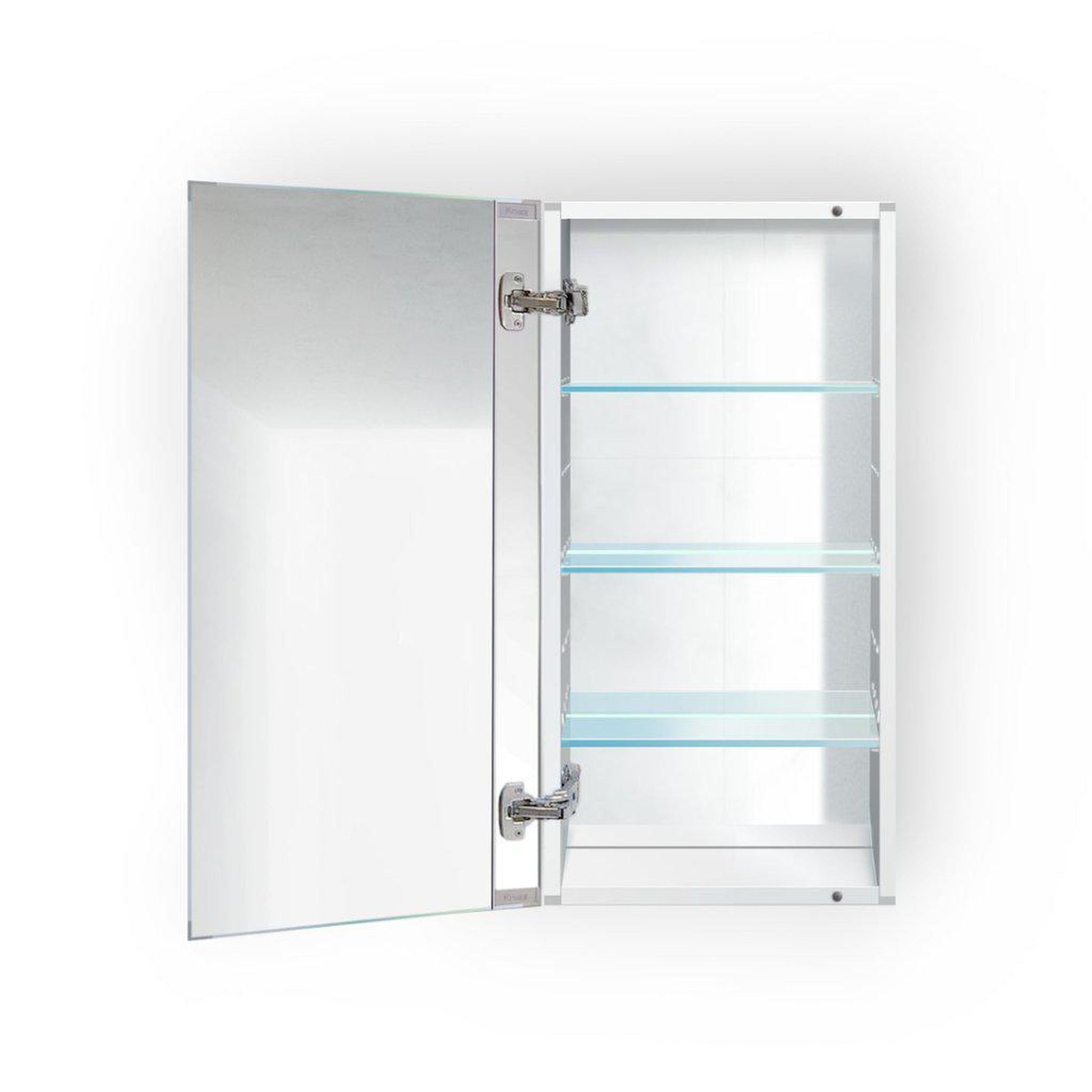 Krugg Reflections Plaza 15" x 30" Single Left Opening Rectangular Recessed/Surface-Mount Medicine Cabinet Mirror With Two Adjustable Shelves