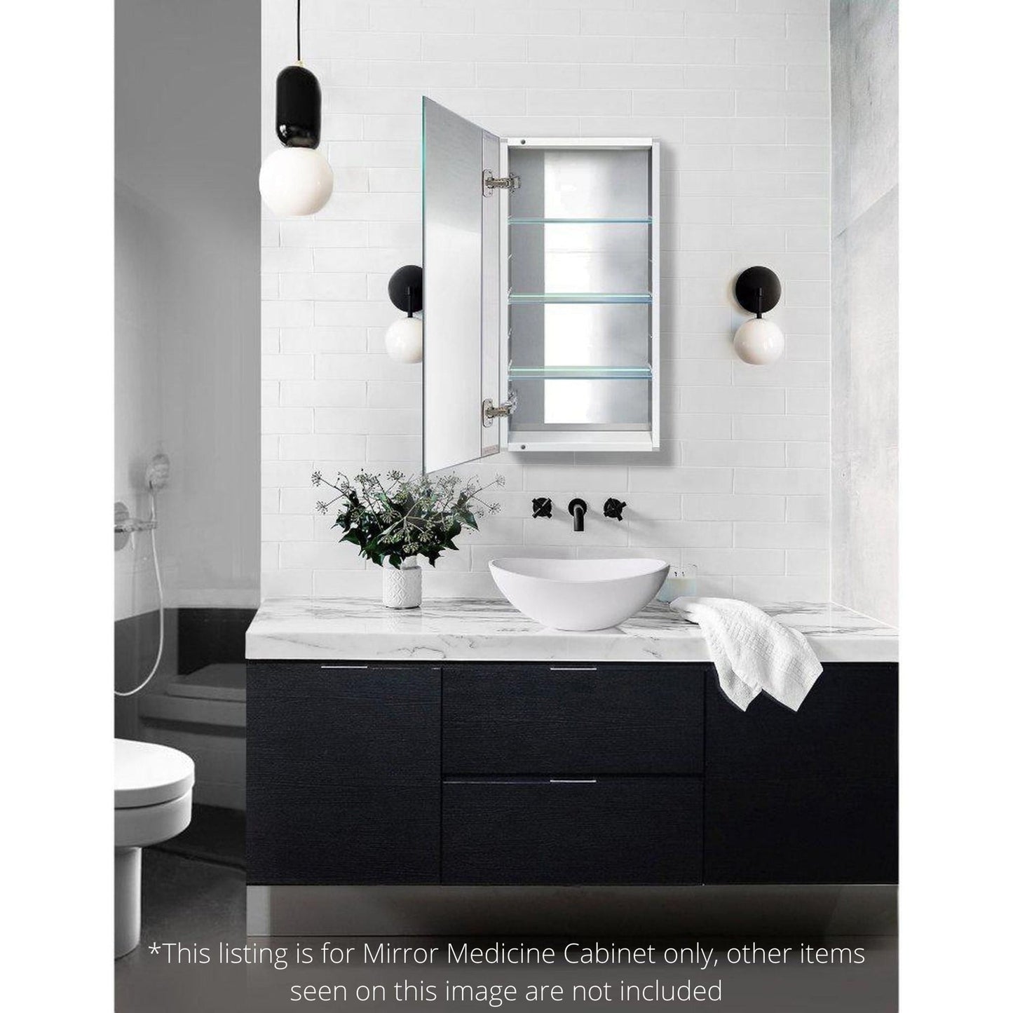 Krugg Reflections Plaza 15" x 30" Single Left Opening Rectangular Recessed/Surface-Mount Medicine Cabinet Mirror With Two Adjustable Shelves
